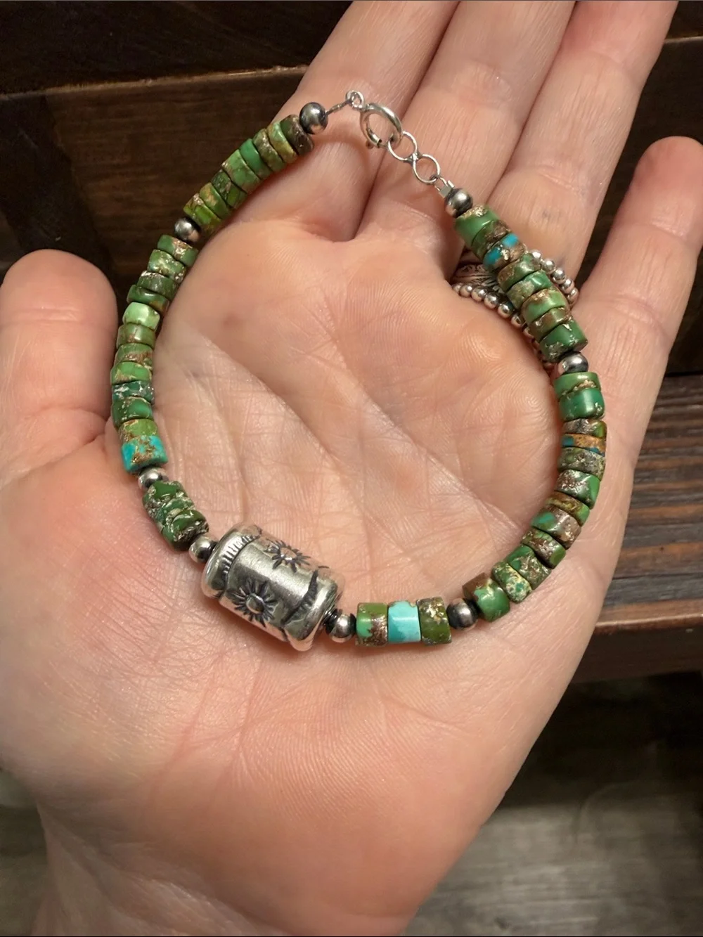 Native Sterling Silver Stamped Barrel Bracelet